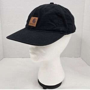 Carhartt Black Cotton Canvas Baseball Cap Hat Leather Logo Patch Adjustable Work